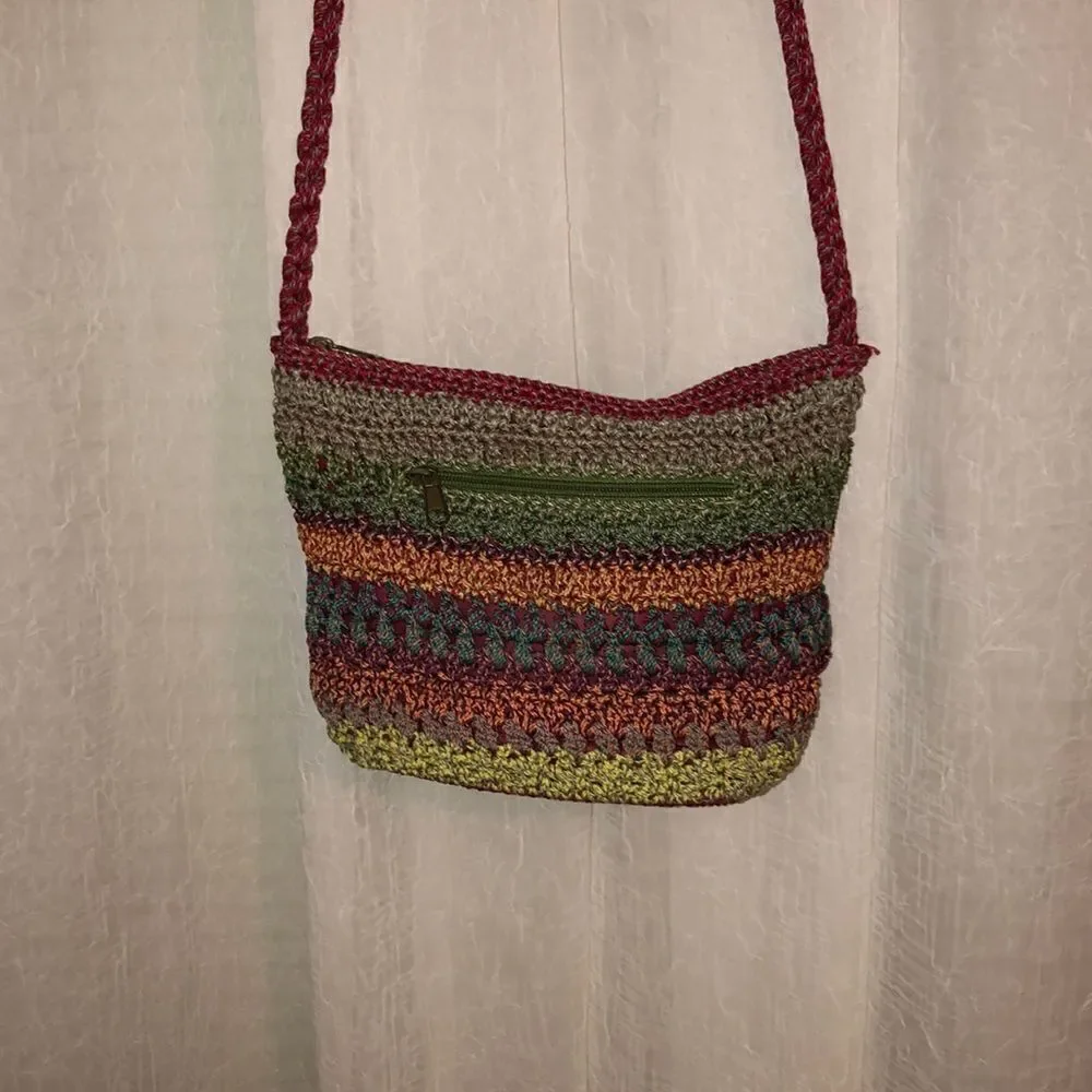 𝒍𝒊𝒏𝒂 Macramé Crochet Multicolored Heather Striped Crossbody Bag
